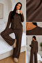 Women's Long Sleeve Report Fabric Embellished Soft Pajama Set – Relaxed Fit Crew Neck Bottom Top Set - 3