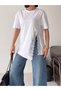 Women's White Asymmetrical Cut Lace T-Shirt Get26305