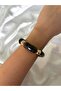 Women's Gold Detailed Marble Patterned Bitter Brown Elastic Bracelet
