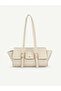 Yennefer Cream Belt Buckle Detailed Rectangular Baguette Handbag & Shoulder Bag