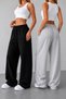 Sweatpants 2 Pieces Black Gray Wide Leg Comfortable Fit Ironed Stripes on the Front - 5