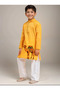 Boys Yellow Cotton Kurta with Printed Design - 4