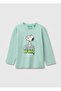 Boy's Light Green Long Sleeve T-Shirt with Snoopy Print on the Front