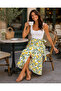 Women's Lemon Patterned Adjustable Double-Breasted Midi Skirt with Internal Buttons and Belted Summer Skirt - 2