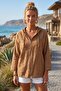 Camel Hooded Raglan Sleeve Zippered Pocketed Belted Embroidered Casual Cotton Woven Jacket 66 60 - 6