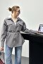 Gray Gold Button Detailed Belted Cashmere Shirt