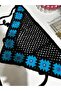 Women's Black Knitted Bandana Blue Floral Patterned Hair Band Bohemian Stylish Accessory - 2