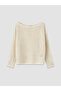 Ecru Boat Neck Openwork Women's Knitwear Sweater - 5