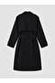 Black Double-Breasted Collared Belted Women's Trench Coat - 7