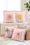 Summer Themed Striped Palm Tree, Sun and Sea Turtle Figured 4-Piece Fringed Throw Pillow Cover Set - 2