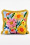 Colorful Floral and Female Figure Illustration Patterned 4-Piece Fringed Throw Pillow Cover Set - 6