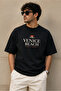 Unisex Black Oversize T-Shirt Short Sleeve Summer Combed Cotton Summer T-Shirt Minimal Venice Beach Printed Black Oversize T-Shirt - 2