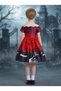 Girls Halloween Print Off-Shoulder Costume Dress – Red & Black Witch Party Dress - 3