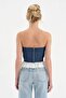Women's Denim Fabric Lace Ruffle Detailed Design Corset - 2
