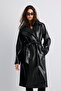 Long leather effect trench coat - 3