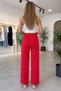 Women's Red Palazzo High Waist Elastic Combed Cotton Soft Fabric Colorful Lace-Up Loose Leg Casual Comfortable Sweatpants - 7