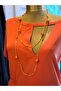 Orange Beaded Long Layered Necklace - 2
