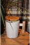 White Ceramic Mug with Beautiful Design, Handle, and Wooden Lid - 2