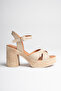 Women's Genuine Leather Platform Heeled Sandals - Beige - 3