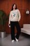 Women's We Out of Saat Graphic Printed Comfortable Fit Crew Neck Beige Sweatshirt