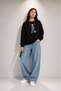 Women's Baggy Fit Crew Neck Black Sweatshirt with Baby Graphic Print - 3