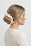 Stylish and Cute Heart Patterned White Fabric Scrunchie Hair Tie Elastic - 3