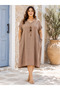 Plus Size Women's V-Neck Short Sleeve Pocketed Loose Fit Dress with Necklace Gift