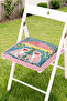 Tropical Patterned Fringed Zippered Chair Cushion with Umbrella and Monkey Figure - Tufted Kitchen and Balcony Decor - 2