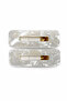 Patterned White Rectangular Hair Clip Set 2 Pieces Women's Accessory