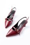 Zri̇n-470 Burgundy Patent Leather Helmet Buckle Open Back Daily Women's Sandals - 4