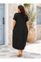 Plus Size Women's V-Neck Short Sleeve Pocketed Loose Fit Dress with Necklace Gift - 4