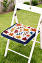 Fringed Zippered Chair Cushion with Autumn Leaves and Red Fruit Pattern - Patchwork Kitchen Decoration - 2
