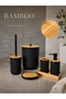Linea Black Real Bamboo Detailed 6-Piece Bathroom Set with Tray - 2