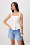 Beyaz  %100 Keten Aksesuar Detaylı Peplum Bluz TWOSS26BZ00681 - 5