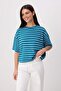 Petrol Çizgili Boxy/Relaxed Kalıp Kısa Kollu Örme T-Shirt TWOSS26TS00048
