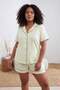 Green Polka Dot Piping Shirt Collar Woven Large Size Pajama Set Tbbss26Ai00059 - 2