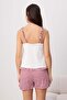 Bordo-Beyaz %100 Pamuklu Ekose ve Kalp Desenli Fırfırlı Örme Pijama Takımı THMSS26PT00202 - 4