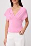 Pembe Fitted/Vücuda Oturan Büzgü/Drape Detaylı Örme Bluz TWOSS25BZ00605 - 6