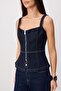 Koyu Mavi Az Esnek Fermuar Detaylı Denim Bluz TWOSS26BZ00827 - 3