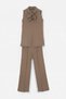 Khaki Bow Collar Slit Zipper Blouse with Elastic Waist Pleated Trousers Tdrss26Au00060 - 6