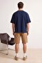 Navy Blue Oversize/Wide Cut Fox Embroidered 100% Cotton T-Shirt Tmnss26Ts00047 - 3