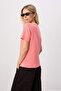 Pembe Çizgili Regular Bisiklet Yaka Standart Kol Kısa İnterlok Örme T-Shirt TWOSS26TS00067 - 4