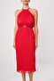 Red Belted Pleated Chiffon Flight-Flight Woven Midi Dress Twoss25El00573 - 3