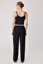 Siyah-Lacivert Düz Straight Normal Bel Boru Paça Scuba Krep Örme Pantolon TWOSS26PL00245 - 7