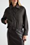 Black Regular Fit Leather Collared Suede Bomber Jacket Coat Twoaw27Mo00048 - 4