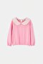 Pembe Kız Çocuk Pamuklu Düz Bebe Yaka Kalın Şardonsuz Regular Örme Sweatshirt TKDAW26SW00048 - 3