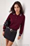 Bordo Renk Bloklu Polo Yaka Triko Kazak TWOAW26KZ00238 - 2