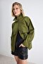 Haki Bel Bağlamalı Dik Yaka Oversize Midi Trençkot TWOAW27TR00026 - 3