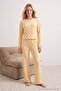 Sarı %100 Pamuklu Puantiye ve Kalpli Örme Pijama Takımı THMAW25PT00039 - 2