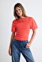 Red Fitted/Bodycon Boat Neck Short Sleeve 100% Cotton Knitted T-Shirt Twoss26Ts00264 - 2